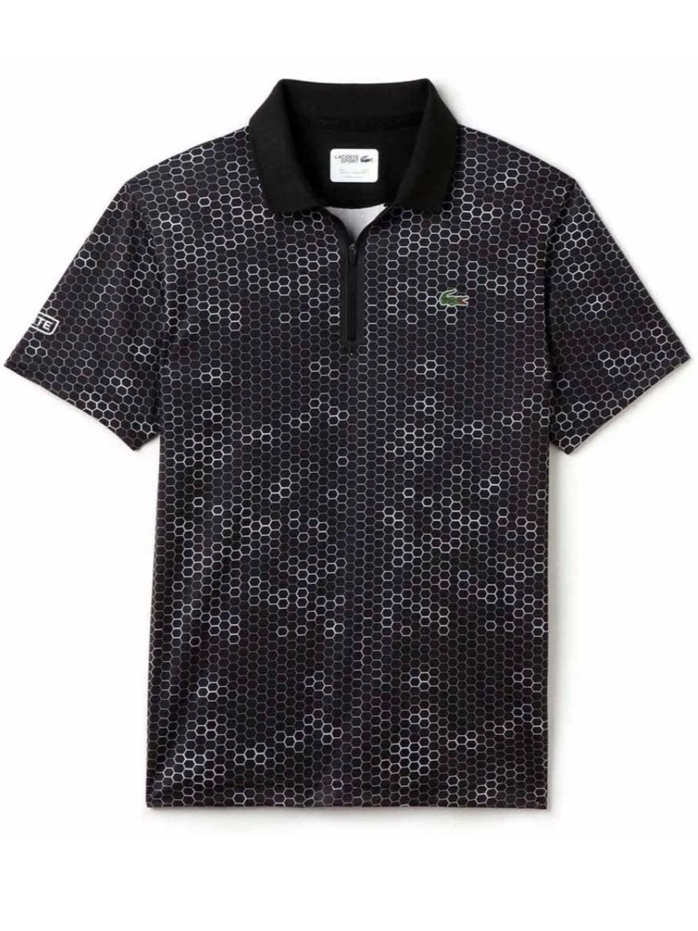 Lacoste Men’s Sport Ultra Dry Zip Tennis Polo Black Hex Honeycomb size XXL